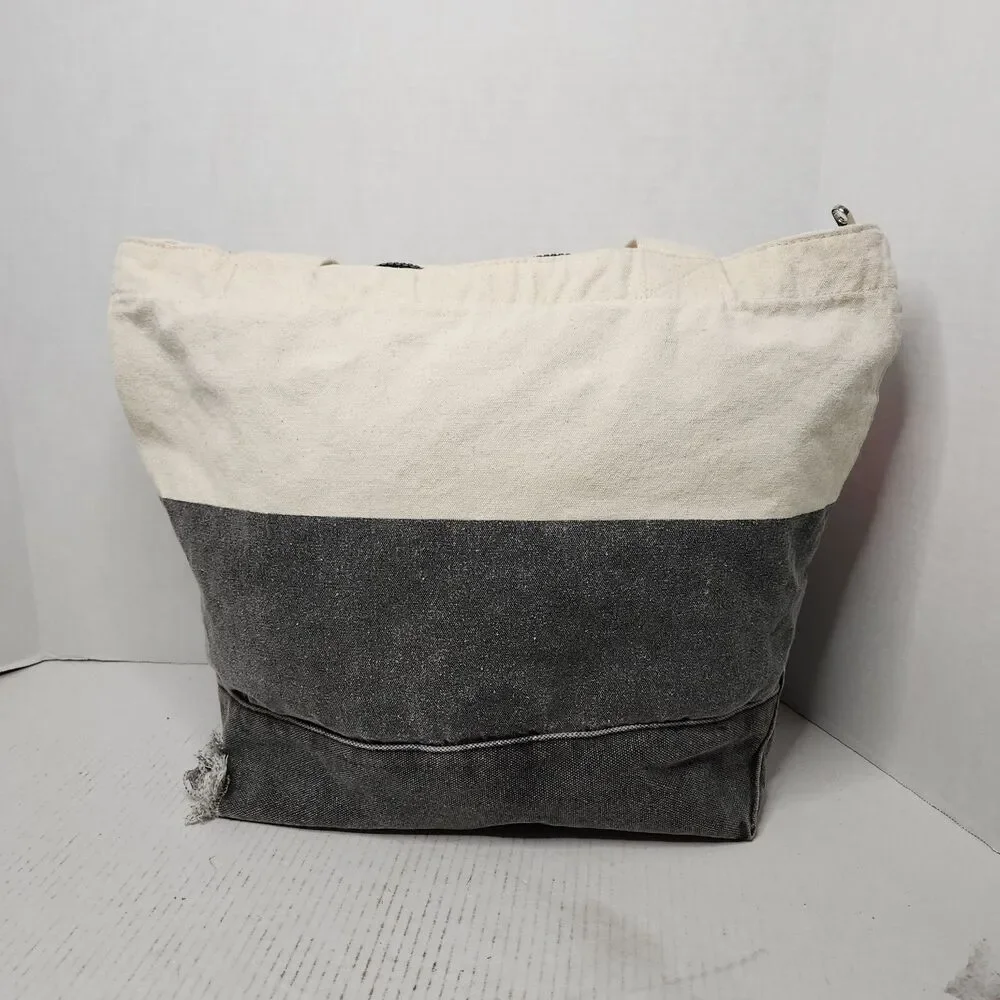 Victoria's Secret LOVE PINK Tote Bag Canvas/Gray Distressed Denim with Zipper